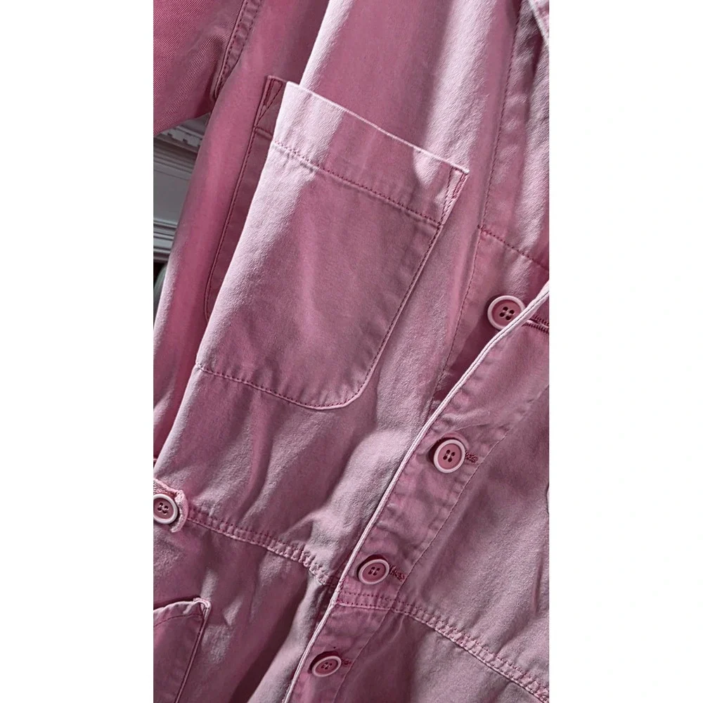 Pistola Pink Cotton Utility Jumpsuit Short Sleeve Wide Leg Suit Small - Picture 8 of 9